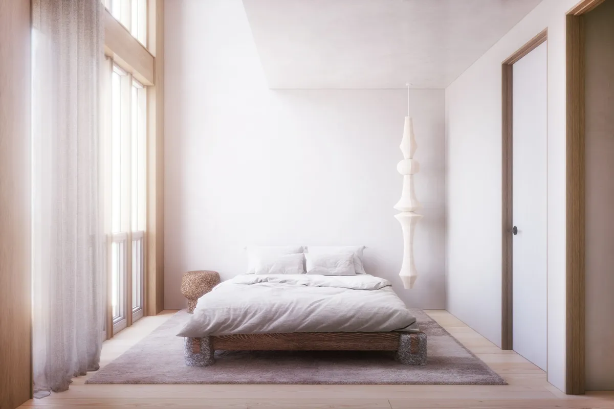 Bedroom at 103 Grand Street, New York. CGI by Darcstudio for Of Possible.