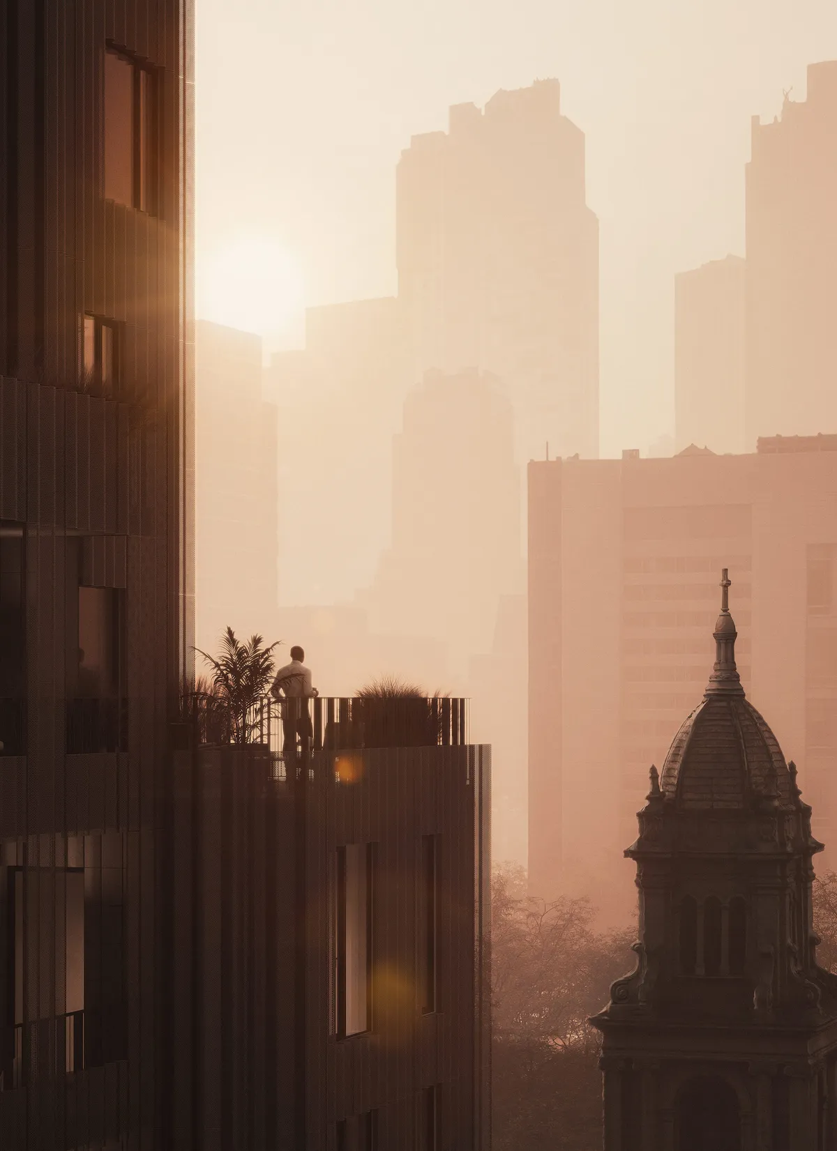 Terraces sunrise at 9 Chapel Street, New York. CGI by Darcstudio for Tankhouse.