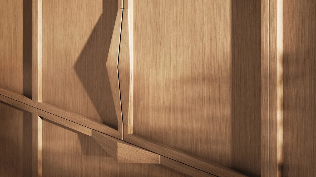 Kitchen cabinet detail at Bergen, Boerum Hill, Brooklyn. CGI by Darcstudio for Avdoo + Partners and Taller Frida Escobedo.