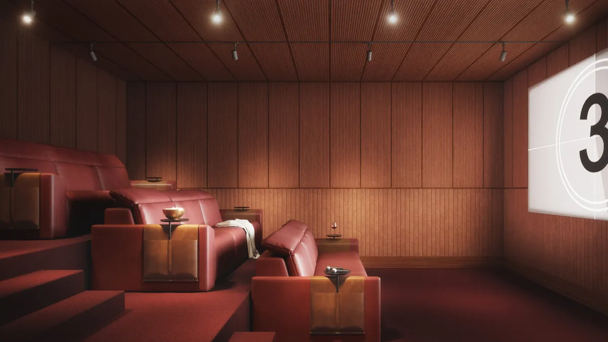 Media room at Bergen, Boerum Hill, Brooklyn. CGI by Darcstudio for Avdoo + Partners and Taller Frida Escobedo.
