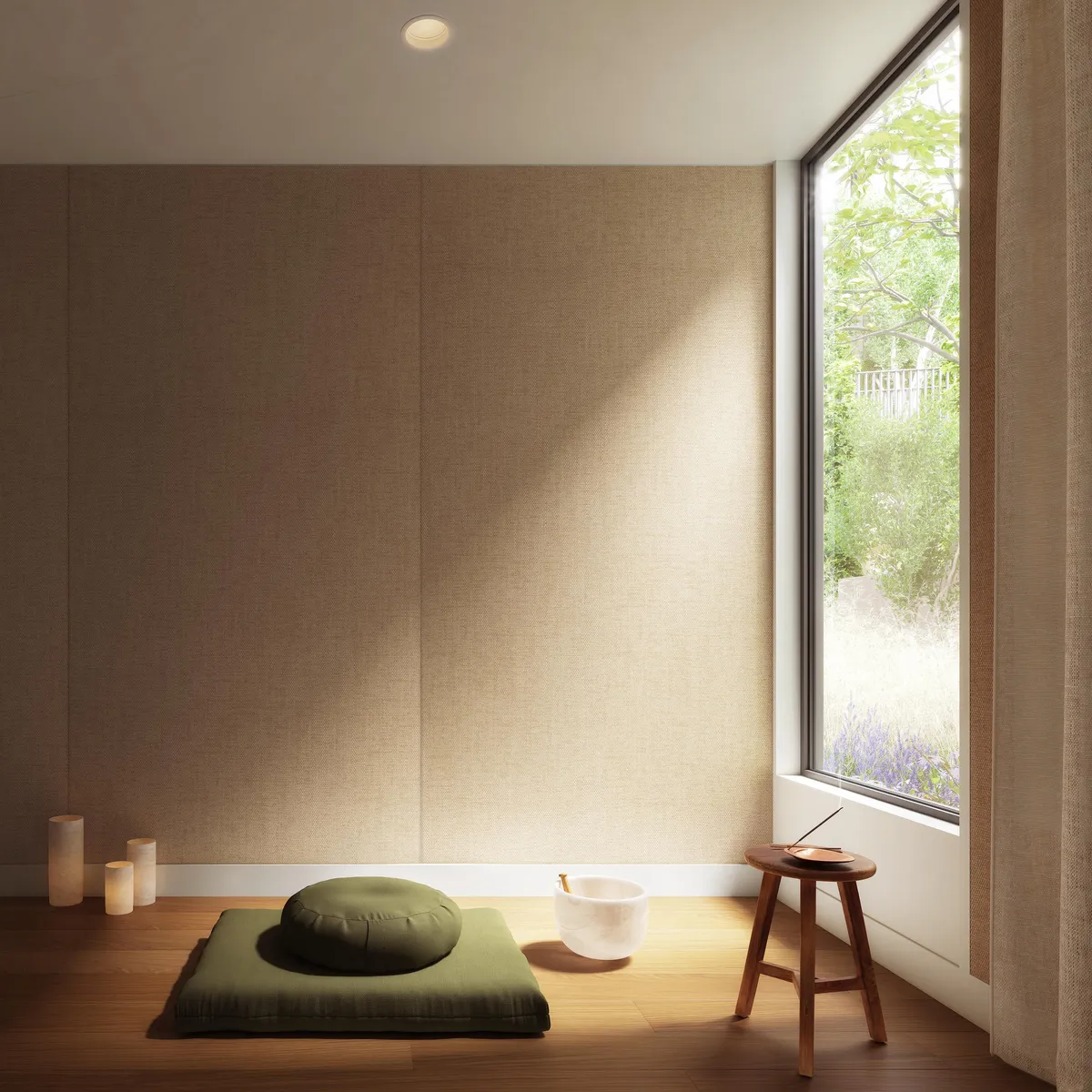 Meditation room at Bergen, Boerum Hill, Brooklyn. CGI by Darcstudio for Avdoo + Partners and Taller Frida Escobedo.