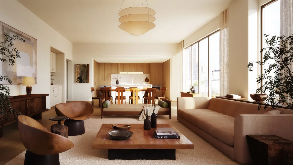 Residence 601w living room at Bergen, Boerum Hill, Brooklyn. CGI by Darcstudio for Avdoo + Partners and Taller Frida Escobedo.