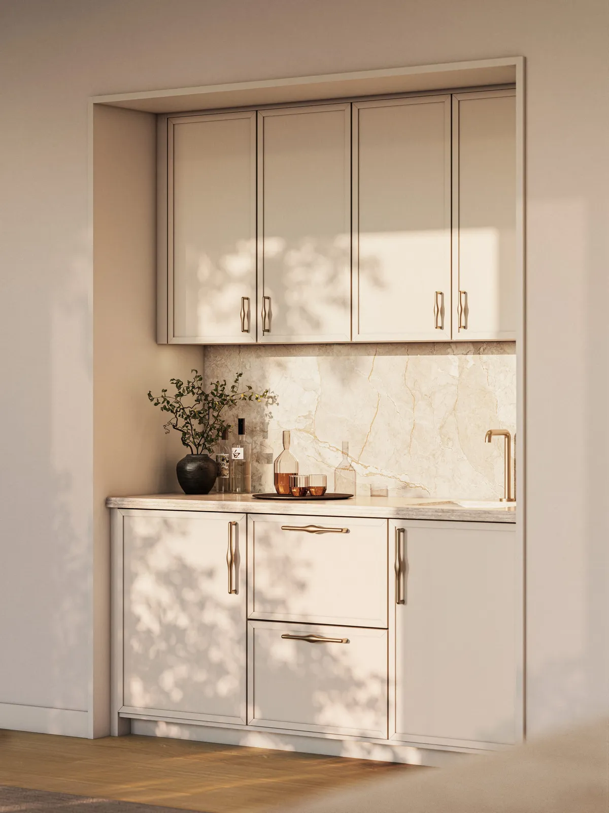 Residence 601w wet bar at Bergen, Boerum Hill, Brooklyn. CGI by Darcstudio for Avdoo + Partners and Taller Frida Escobedo.