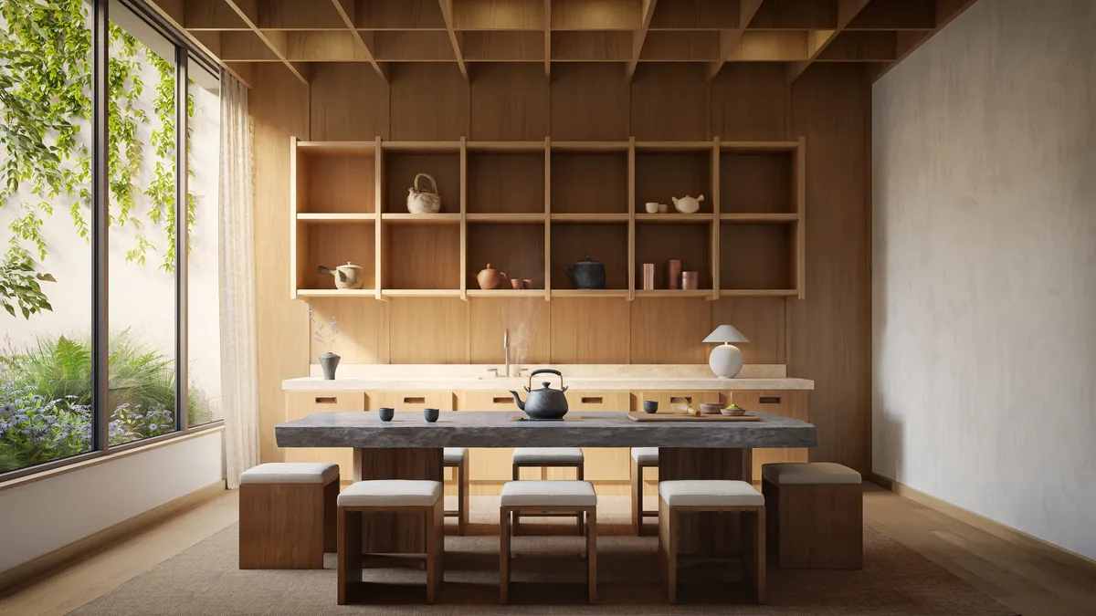 Tea room at Bergen, Boerum Hill, Brooklyn. CGI by Darcstudio for Avdoo + Partners and Taller Frida Escobedo.