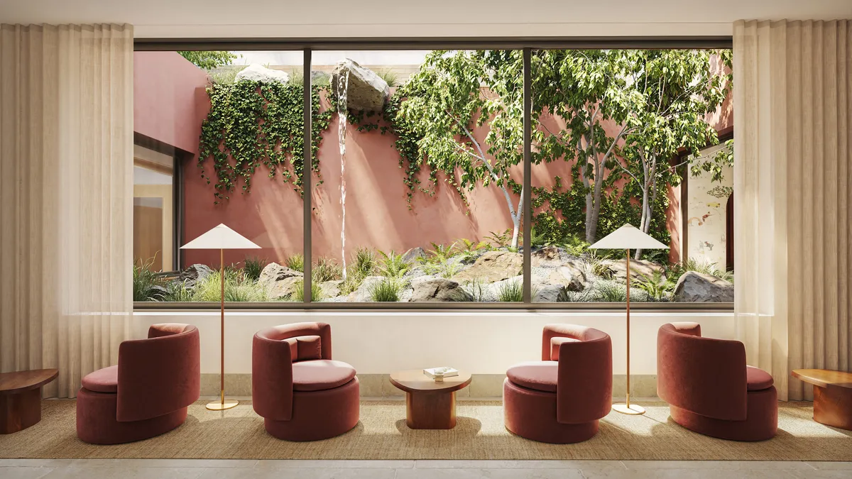 Courtyard lounge at Boerum Place, Boerum Hill, Brooklyn. CGI by Darcstudio for Avdoo + Partners and Brent Buck Architects.