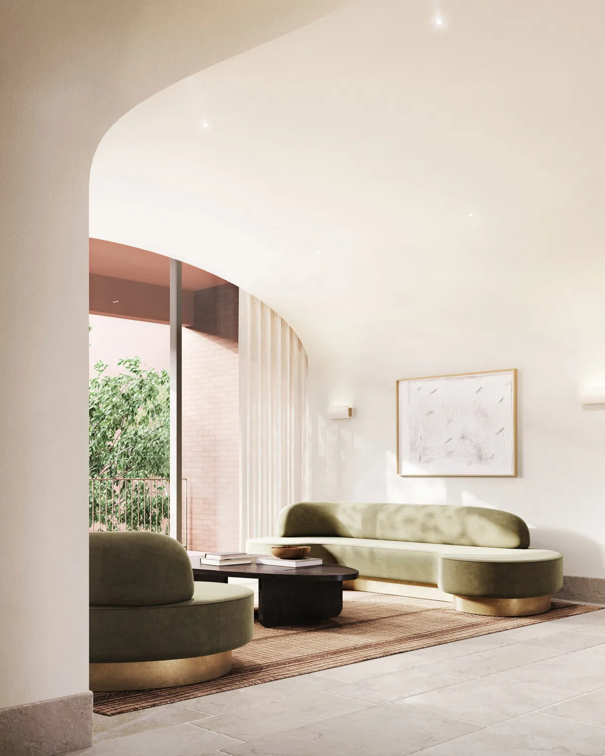 Lobby lounge at Boerum Place, Boerum Hill, Brooklyn. CGI by Darcstudio for Avdoo + Partners and Brent Buck Architects.