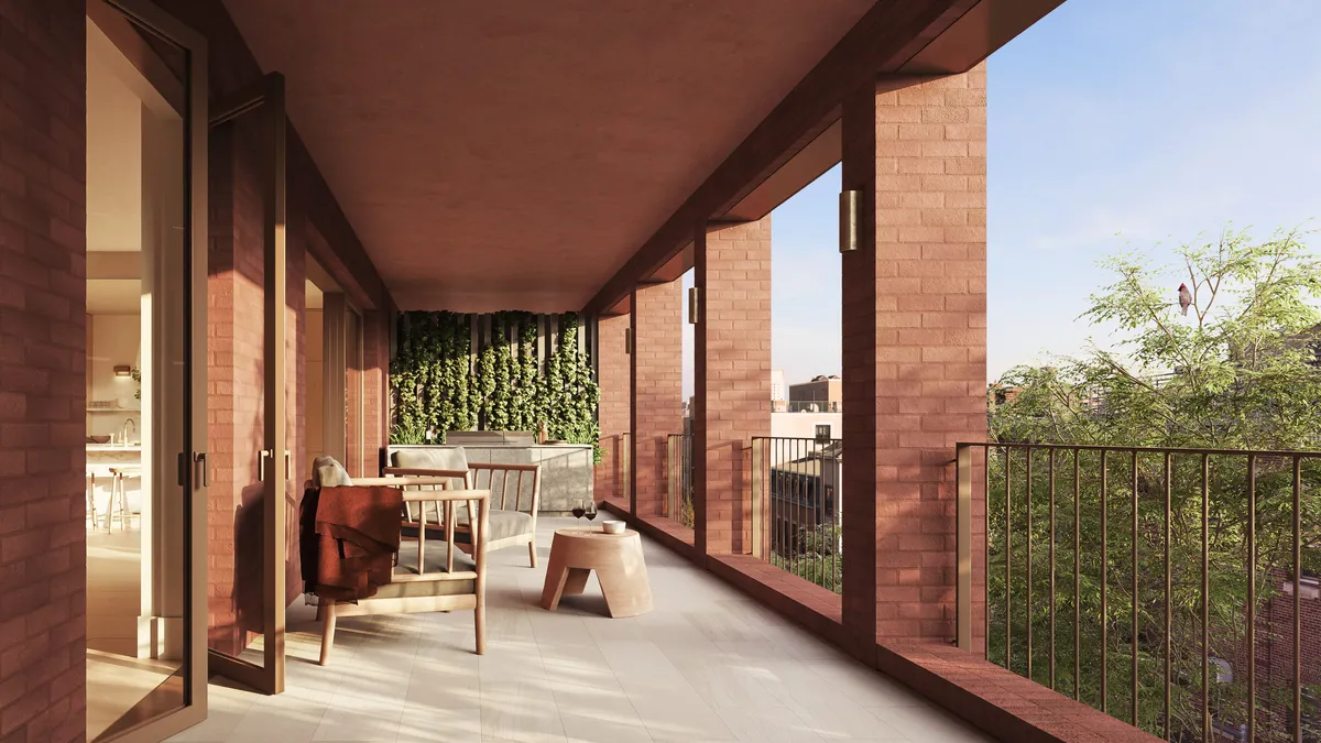 Private loggia at Boerum Place, Boerum Hill, Brooklyn. CGI by Darcstudio for Avdoo + Partners and Brent Buck Architects.
