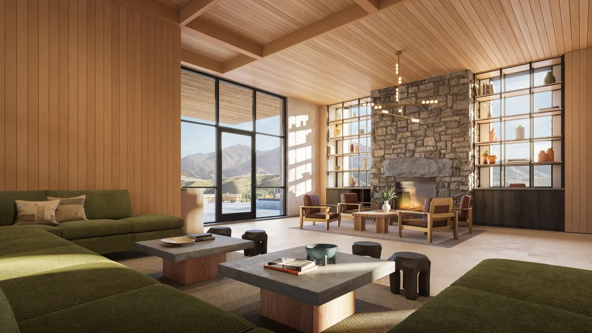 Clubhouse lounge at Bozeman Yards, Bozeman, Montana. CGI by Darcstudio for Streetsense.