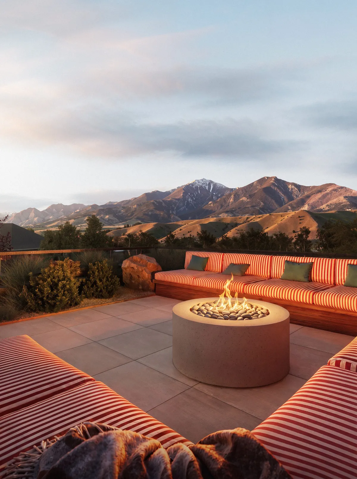 Rooftop fire pit at Bozeman Yards, Bozeman, Montana. CGI by Darcstudio for Streetsense.