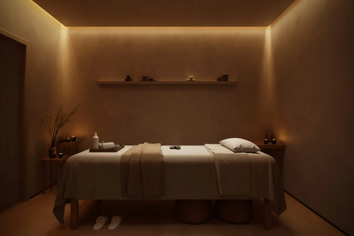 Spa treatment room at Bozeman Yards, Bozeman, Montana. CGI by Darcstudio for Streetsense.