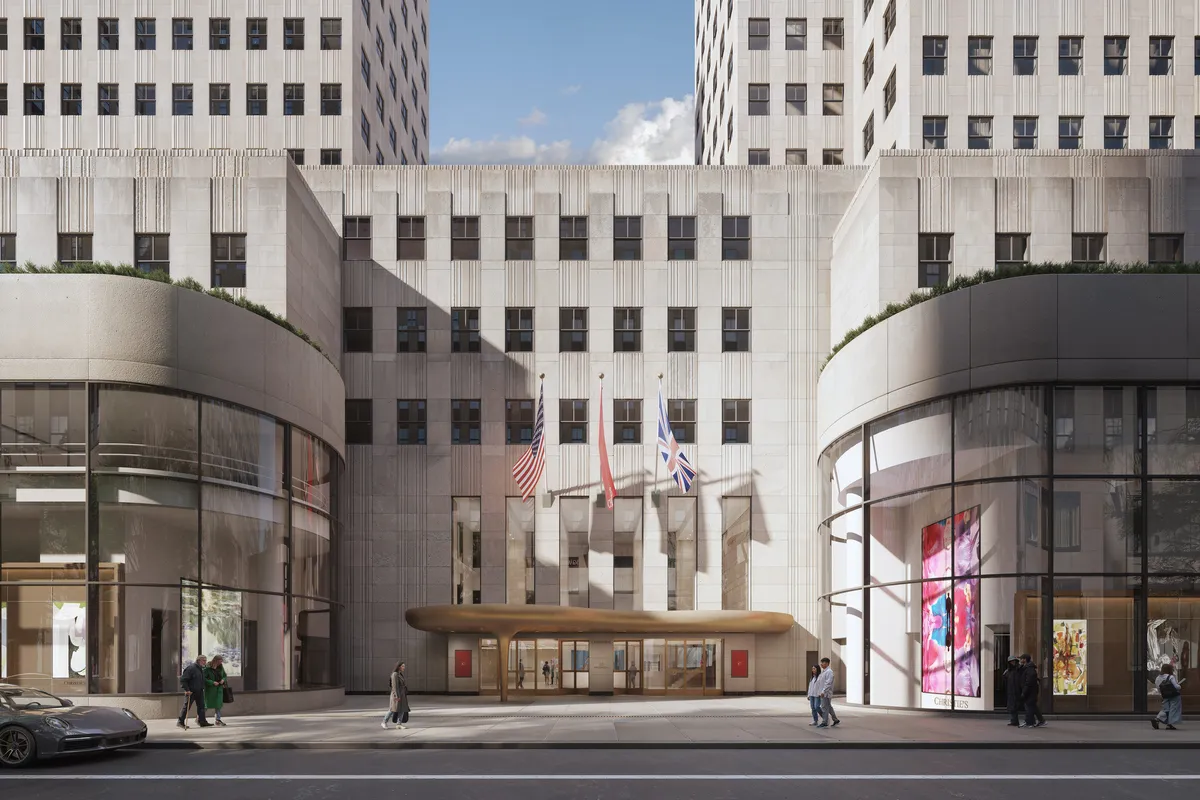 Exterior elevation at Christie’s, New York. CGI by Darcstudio for PAU.