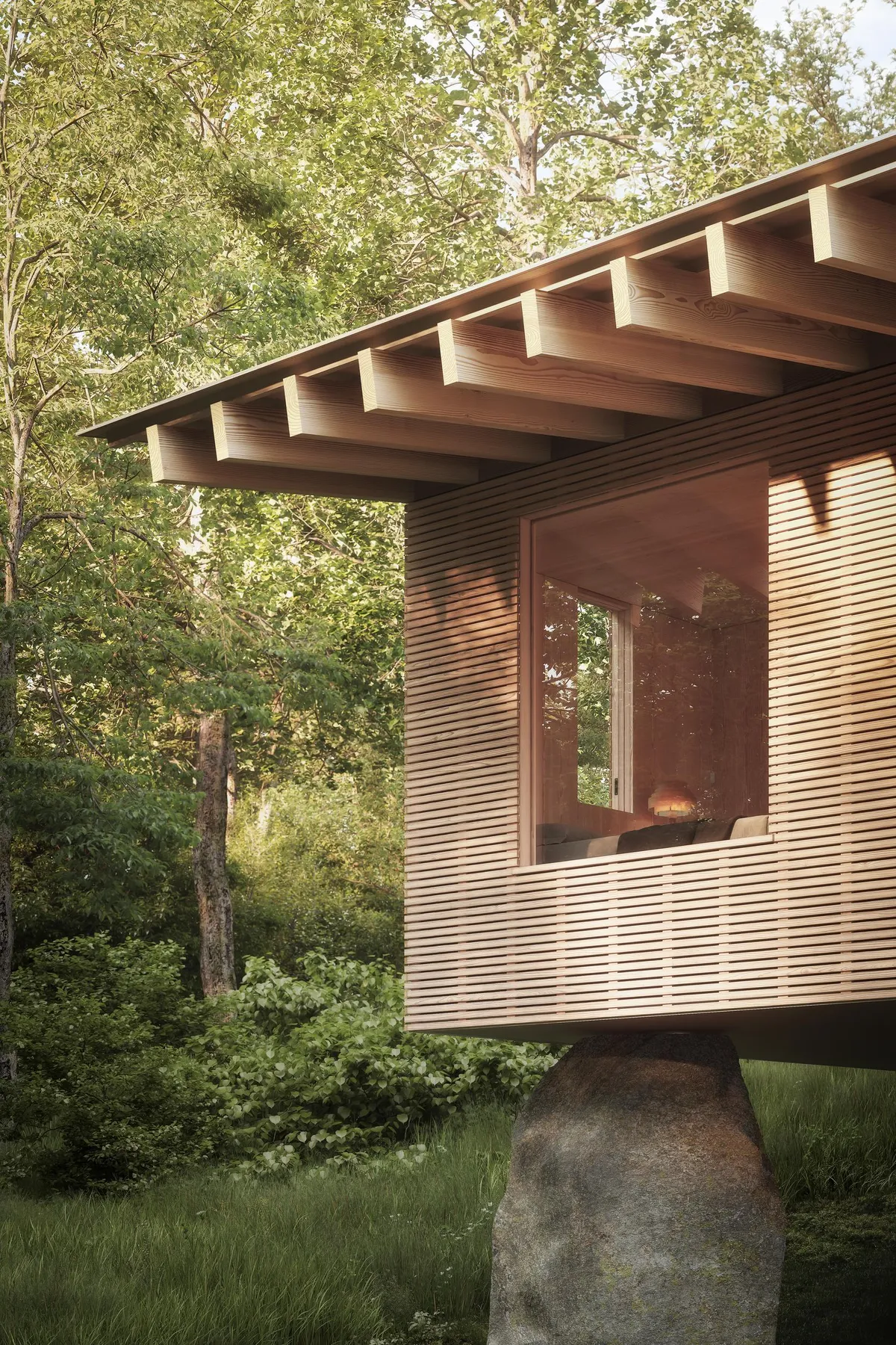 Exterior detail at Engel Road House. CGI by Darcstudio for Of Possible.