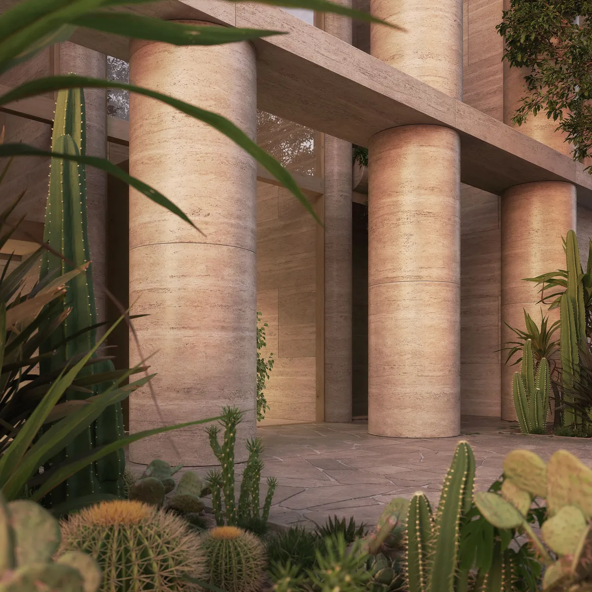 Colonnade garden at Frond J House, Dubai. CGI by Darcstudio for MHNDU.