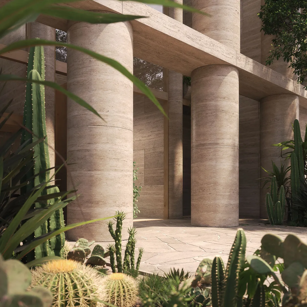 Colonnade garden at Frond J House, Dubai. CGI by Darcstudio for MHNDU.