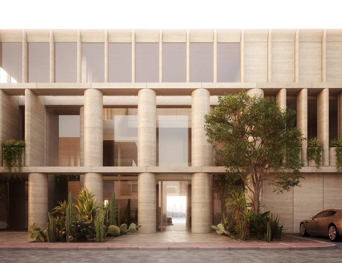 Front elevation at Frond J House, Dubai. CGI by Darcstudio for MHNDU.