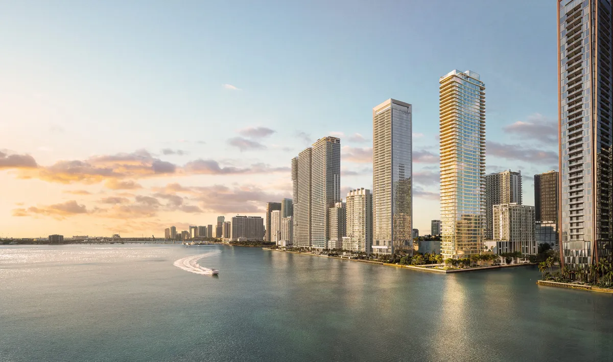 Aerial warm at Lilli, Edgewater, Miami. CGI by Darcstudio for OKO Group and Adrian Smith + Gordon Gill Architecture.