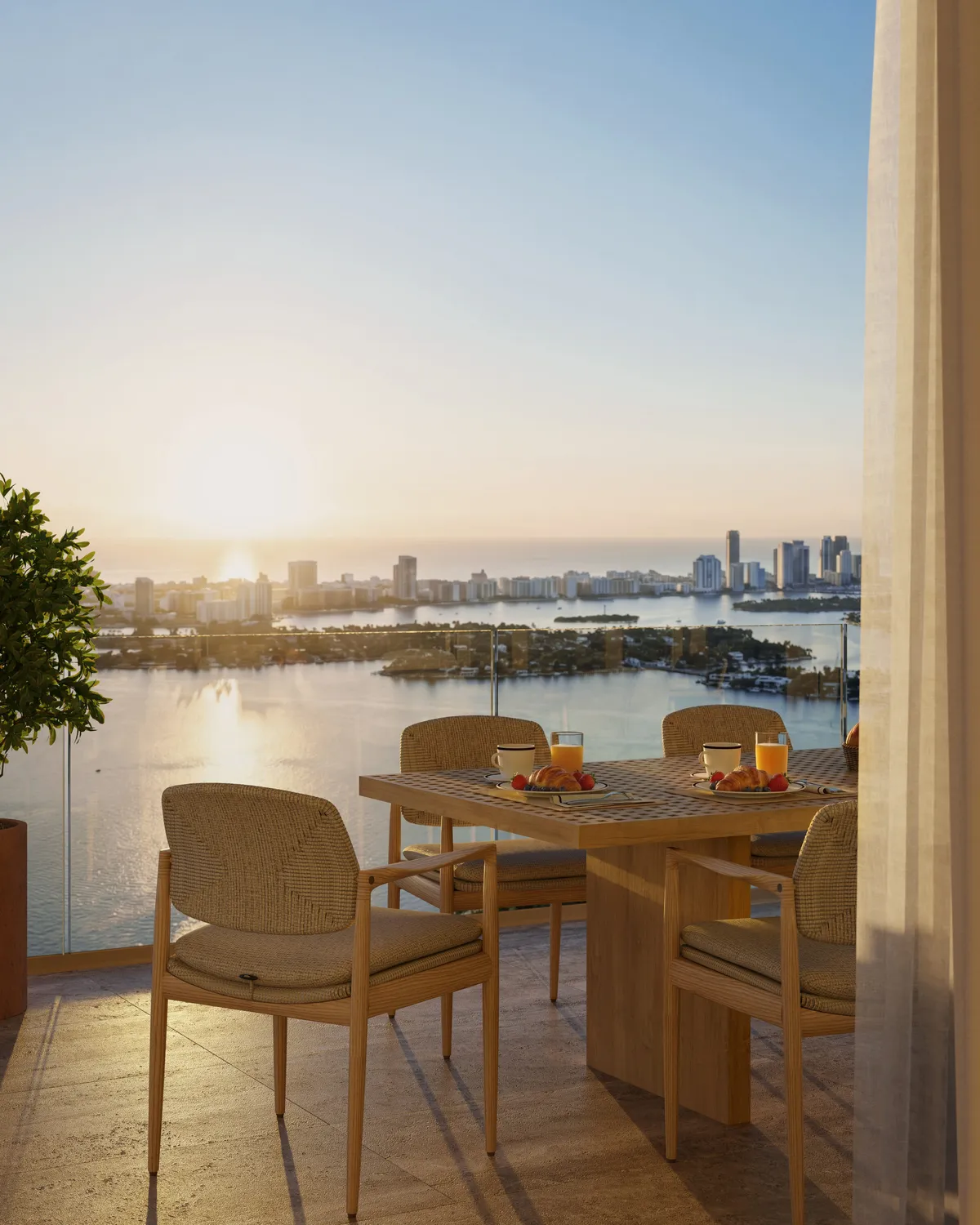 Balcony dining detail at Lilli, Edgewater, Miami. CGI by Darcstudio for OKO Group and Adrian Smith + Gordon Gill Architecture.