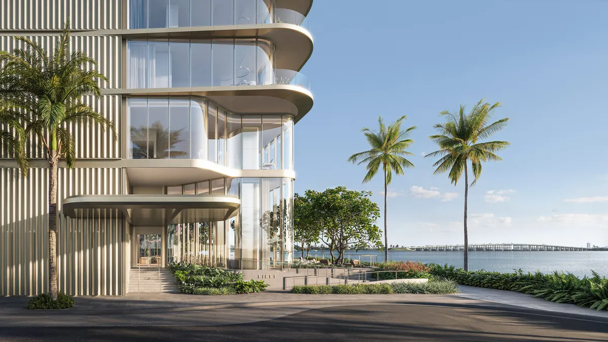 Entrance at Lilli, Edgewater, Miami. CGI by Darcstudio for OKO Group and Adrian Smith + Gordon Gill Architecture.