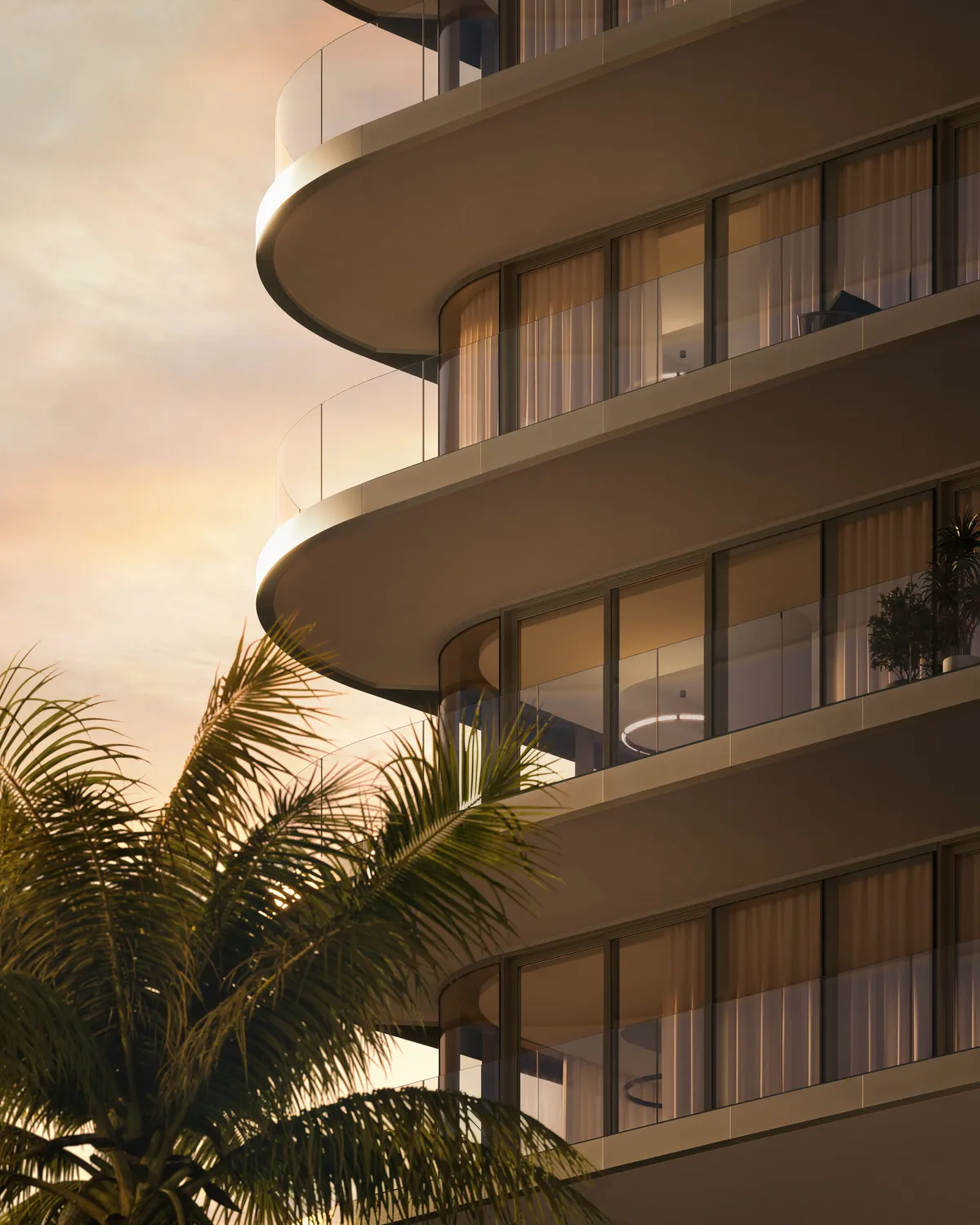 Facade detail at Lilli, Edgewater, Miami. CGI by Darcstudio for OKO Group and Adrian Smith + Gordon Gill Architecture.