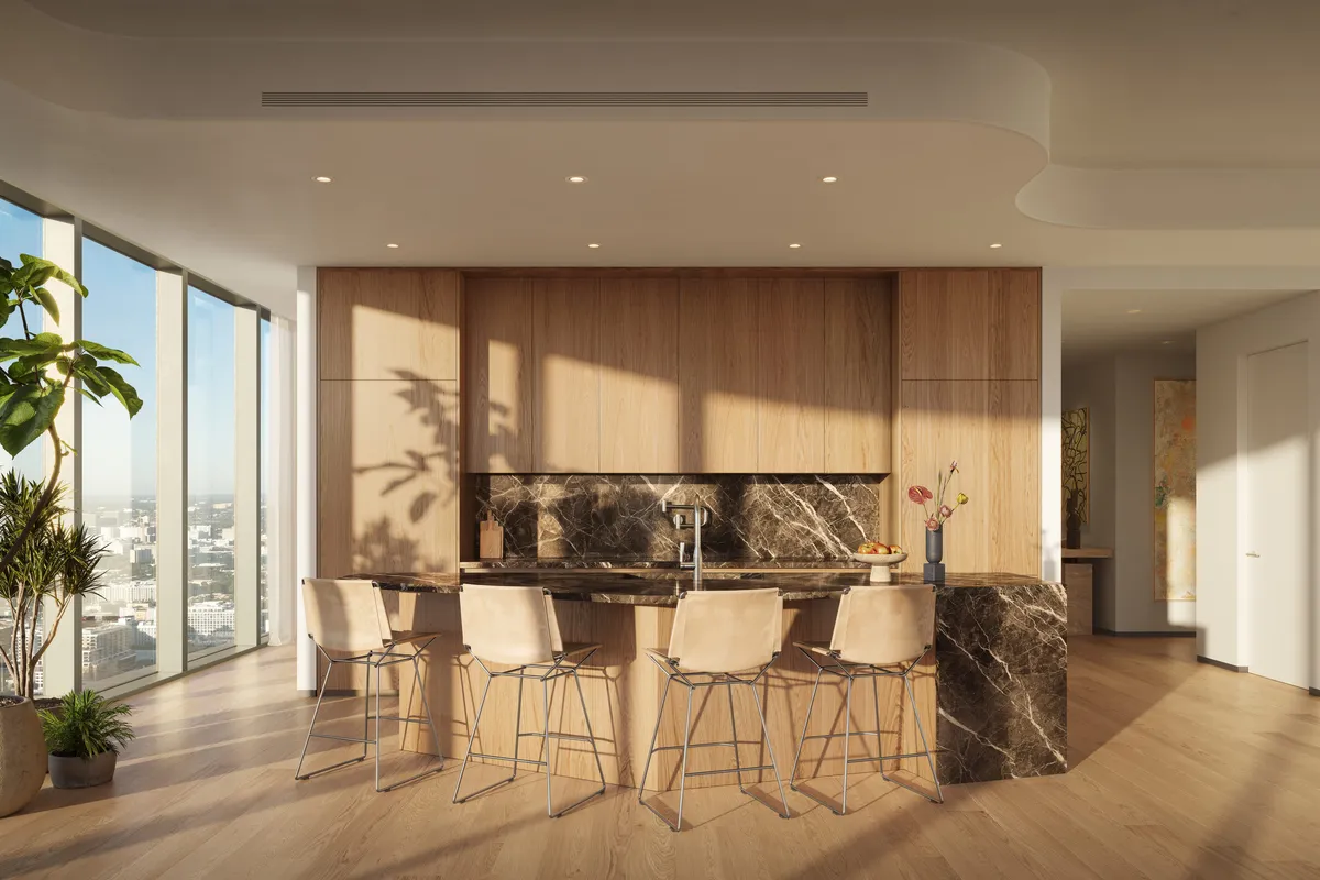 Kitchen at Lilli, Edgewater, Miami. CGI by Darcstudio for OKO Group and Adrian Smith + Gordon Gill Architecture.