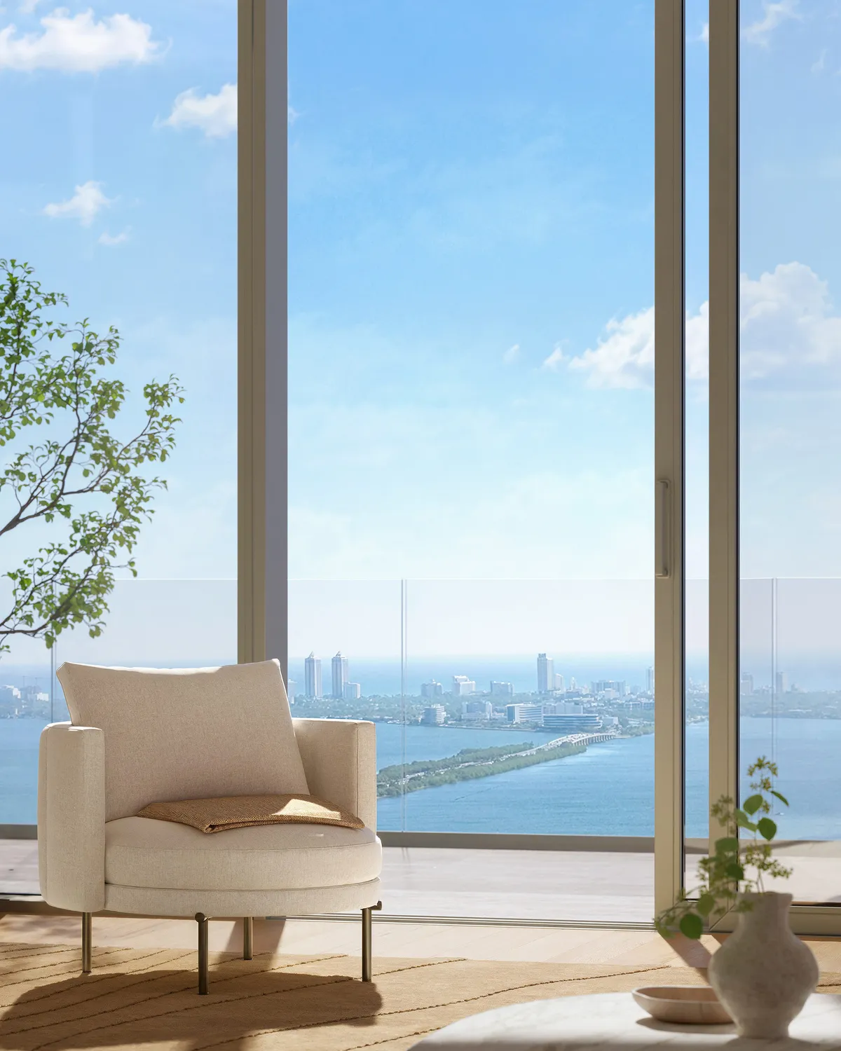 Living room at Lilli, Edgewater, Miami. CGI by Darcstudio for OKO Group and Adrian Smith + Gordon Gill Architecture.