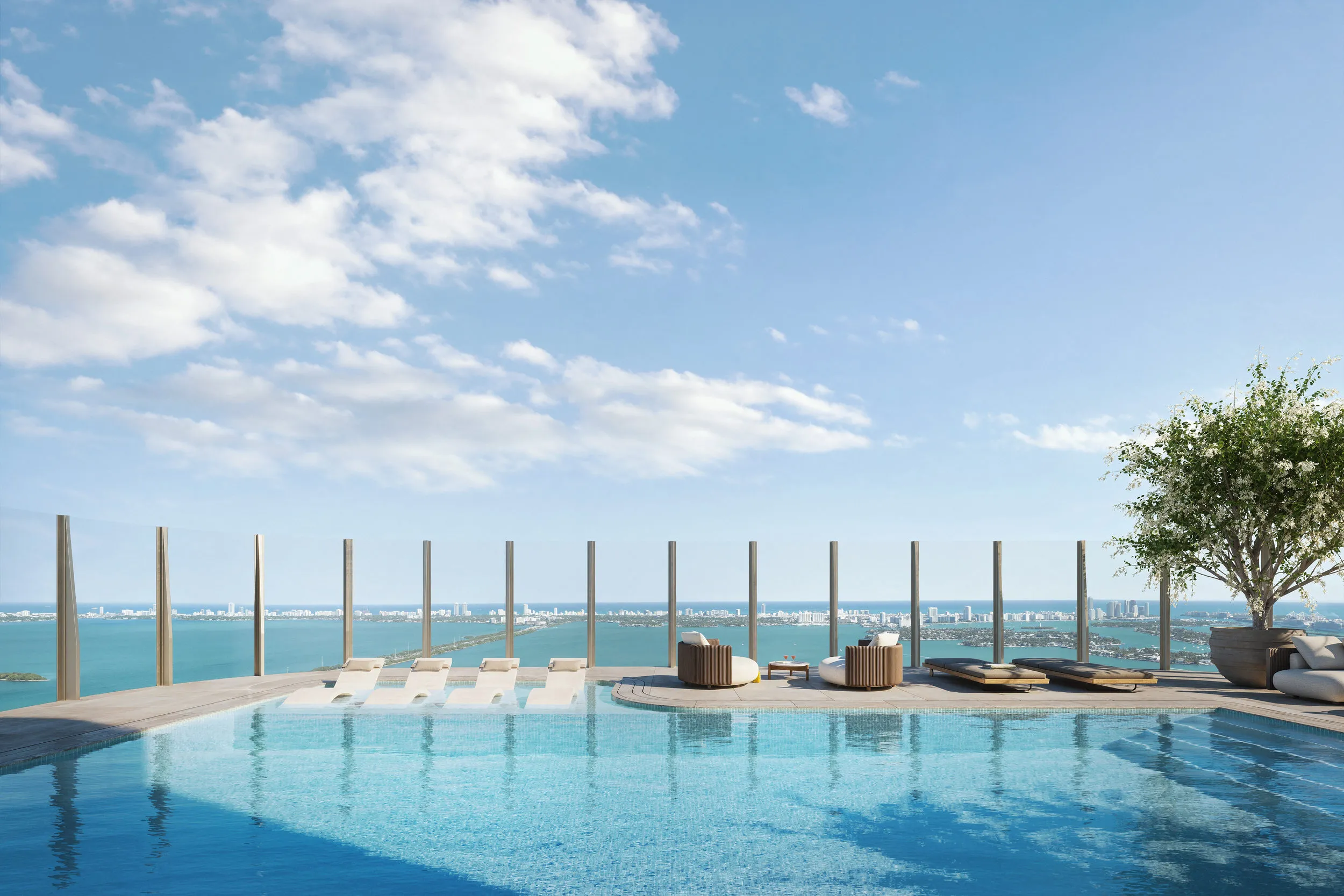 Pool at Lilli, Edgewater, Miami. CGI by Darcstudio for OKO Group and Adrian Smith + Gordon Gill Architecture.