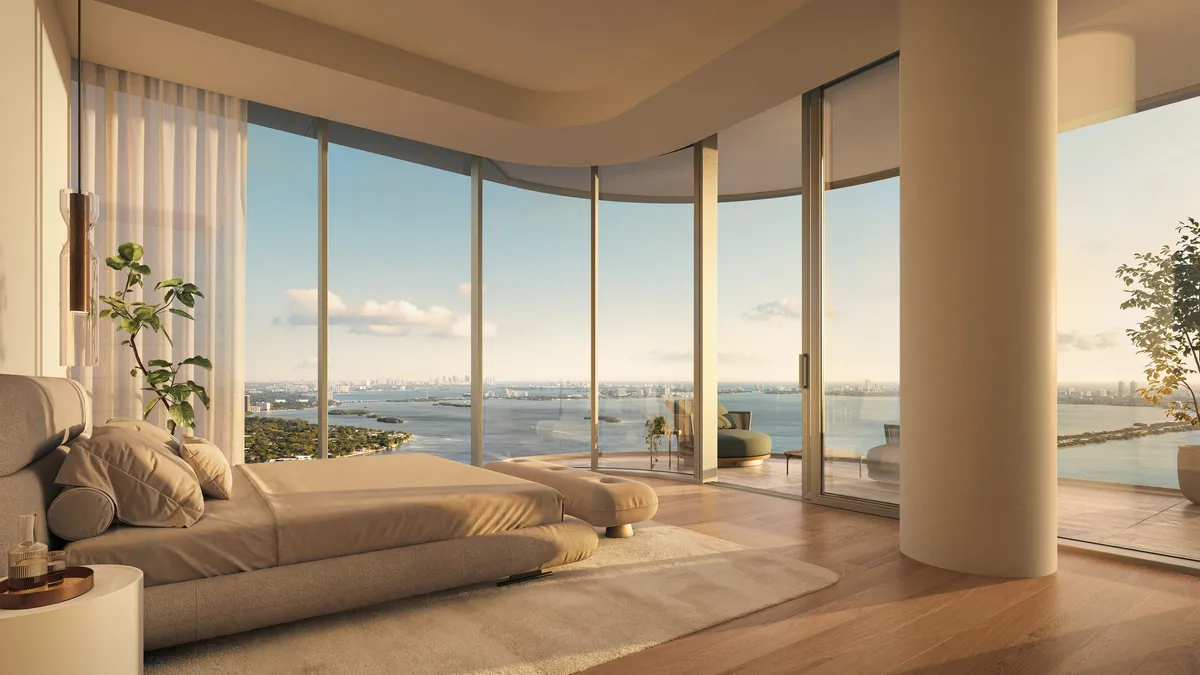 Primary bedroom at Lilli, Edgewater, Miami. CGI by Darcstudio for OKO Group and Adrian Smith + Gordon Gill Architecture.