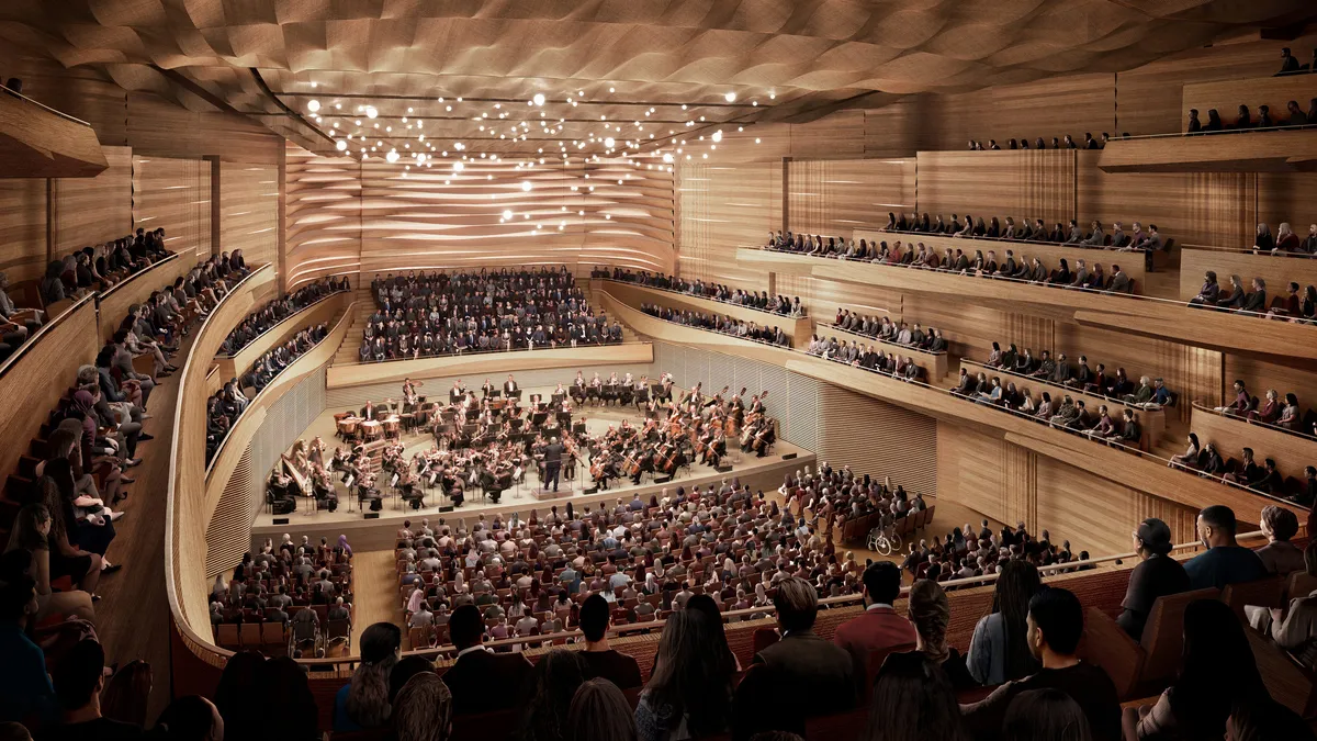 Concert hall at Lincoln Center, New York. CGI by Darcstudio for Diamond Schmitt Architects.
