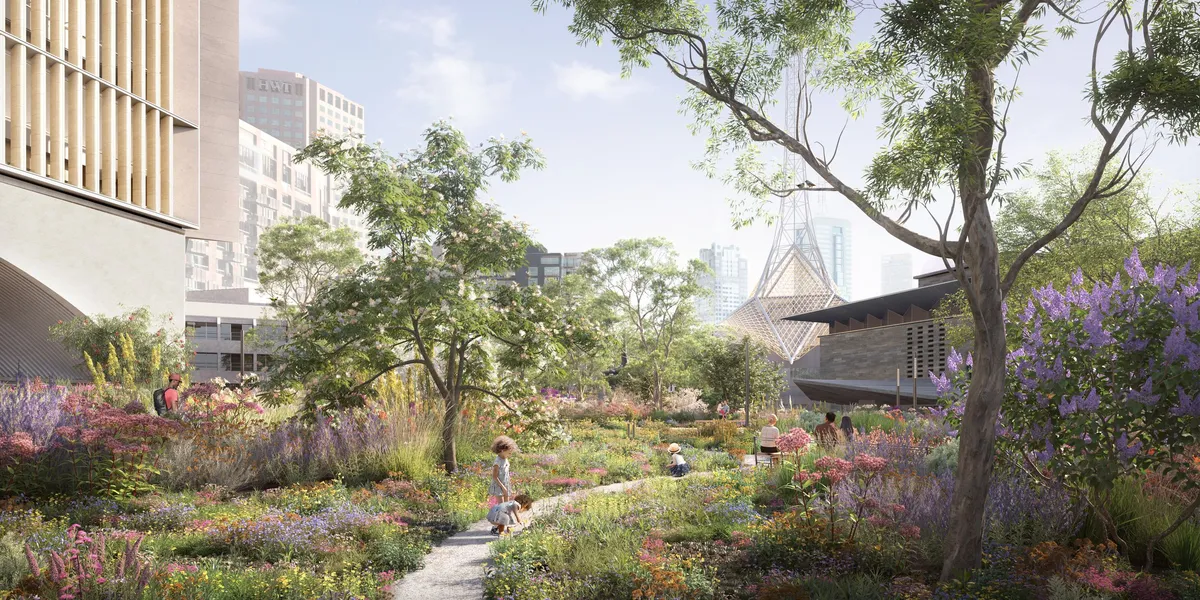 Laak boorndap garden path at Melbourne Arts Precinct, Southbank, Melbourne. CGI by Darcstudio for MAPCO, Angelo Candalepas and Associates and Hassell.