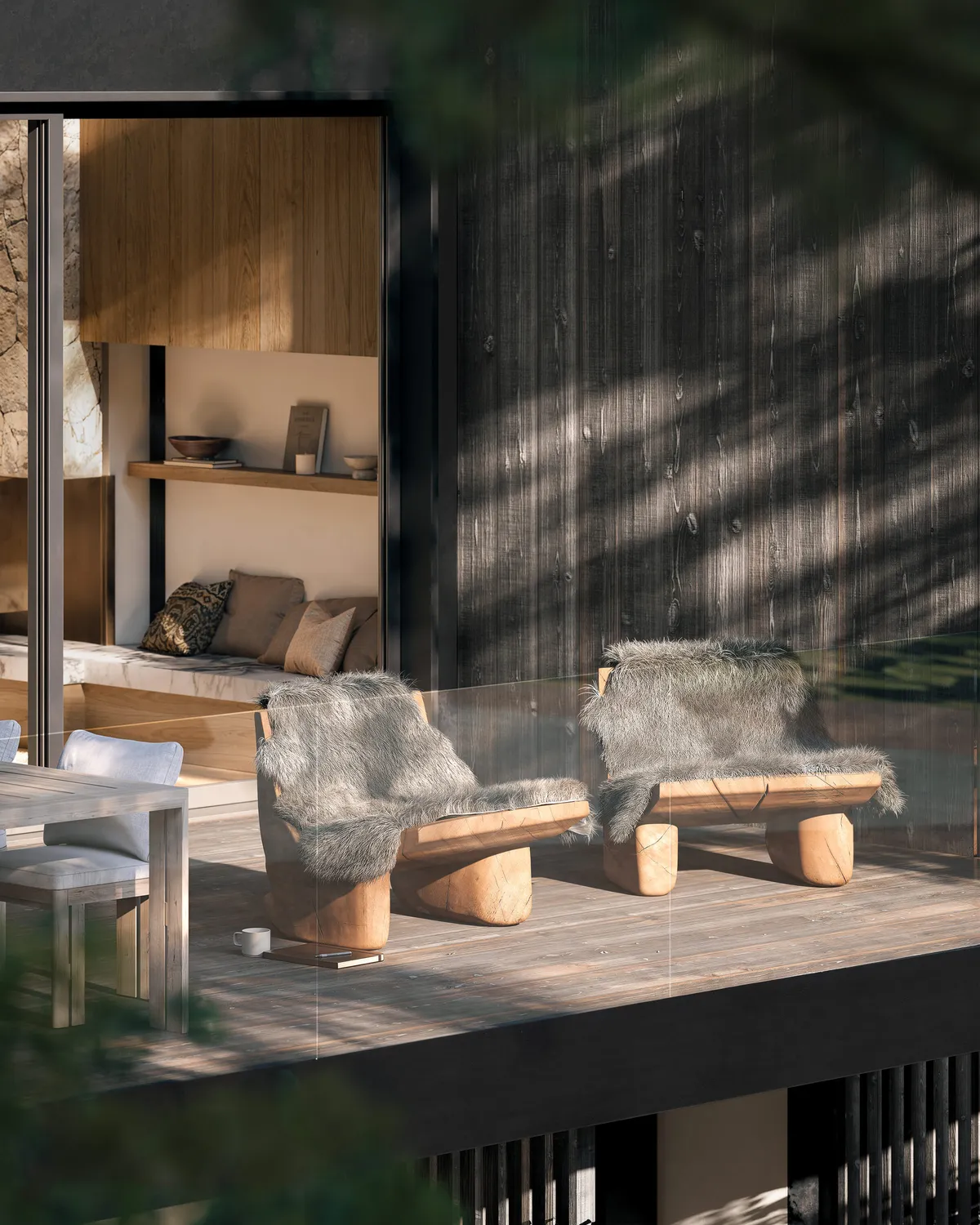 Deck lounge at NØMA, Vail, Colorado. CGI by Darcstudio for Alura Development.