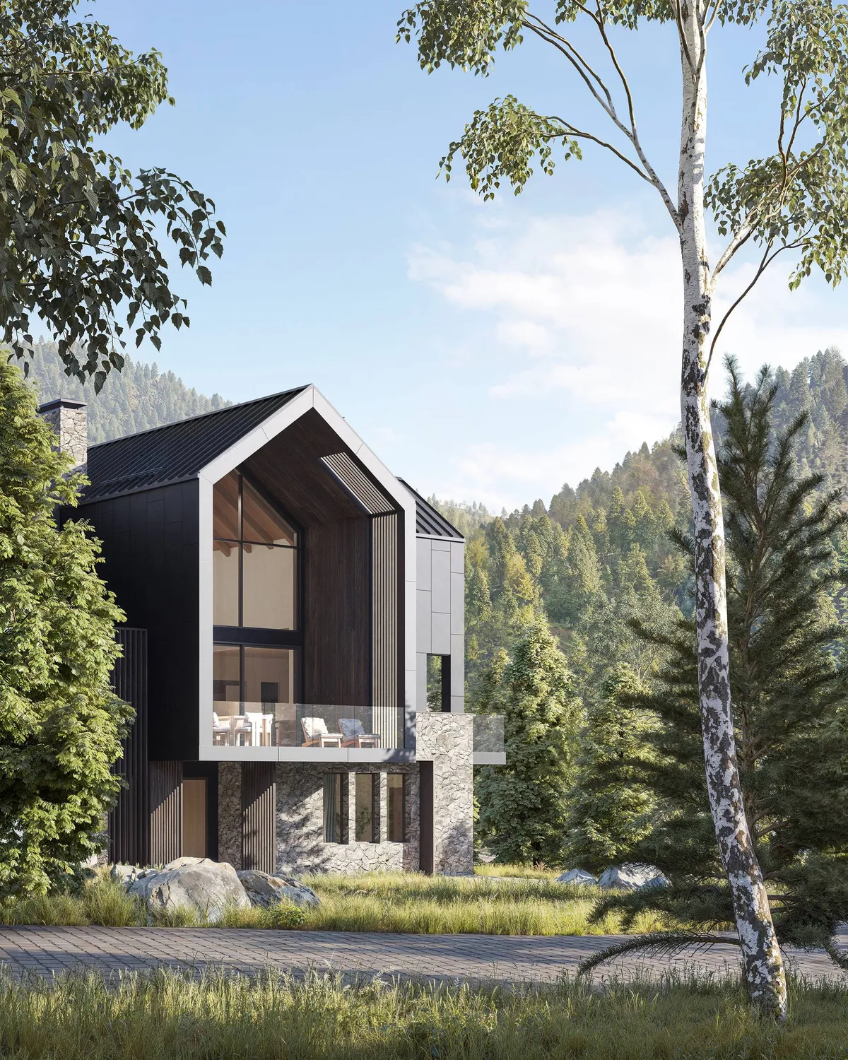 Exterior gable at NØMA, Vail, Colorado. CGI by Darcstudio for Alura Development.