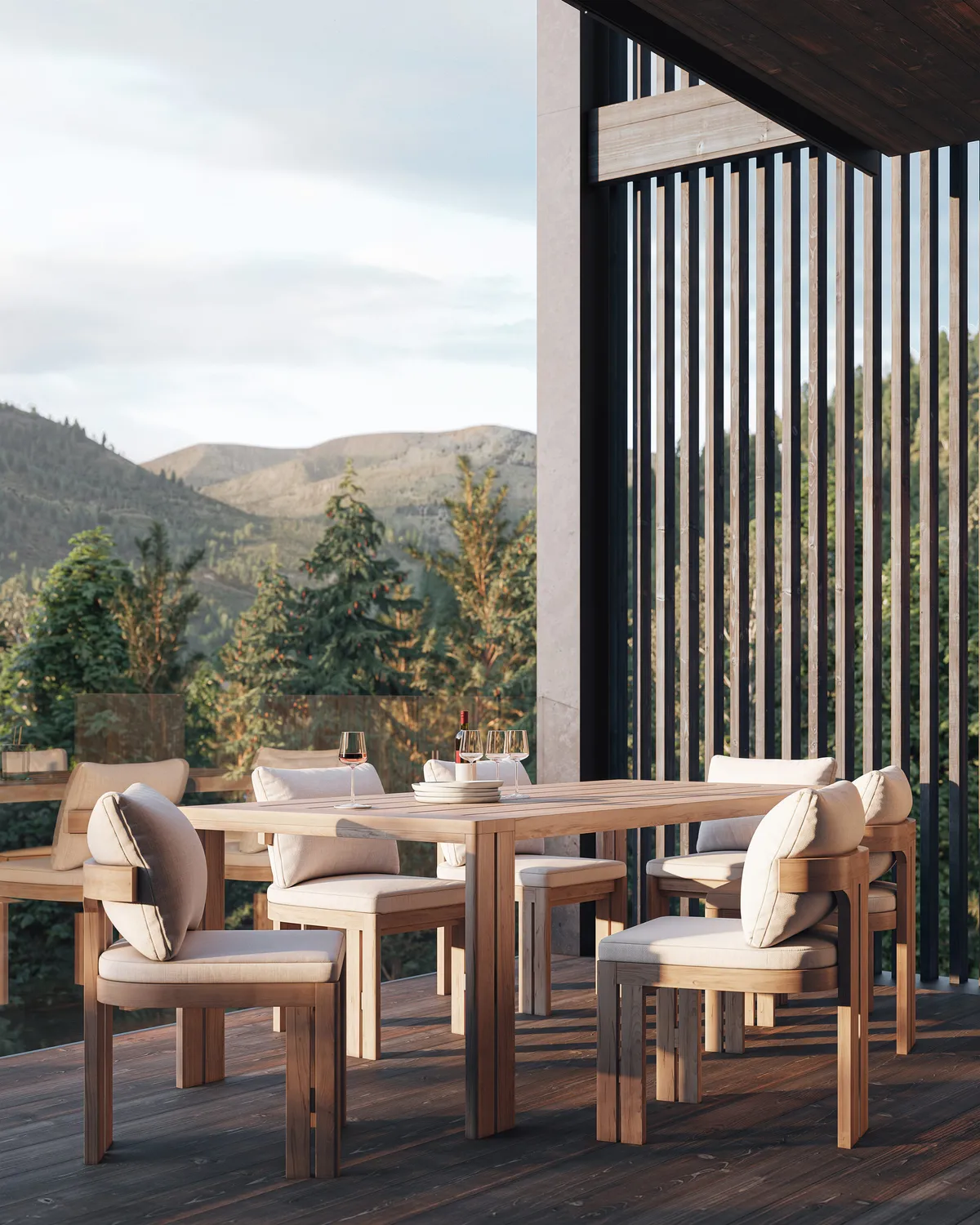 Terrace dining at NØMA, Vail, Colorado. CGI by Darcstudio for Alura Development.