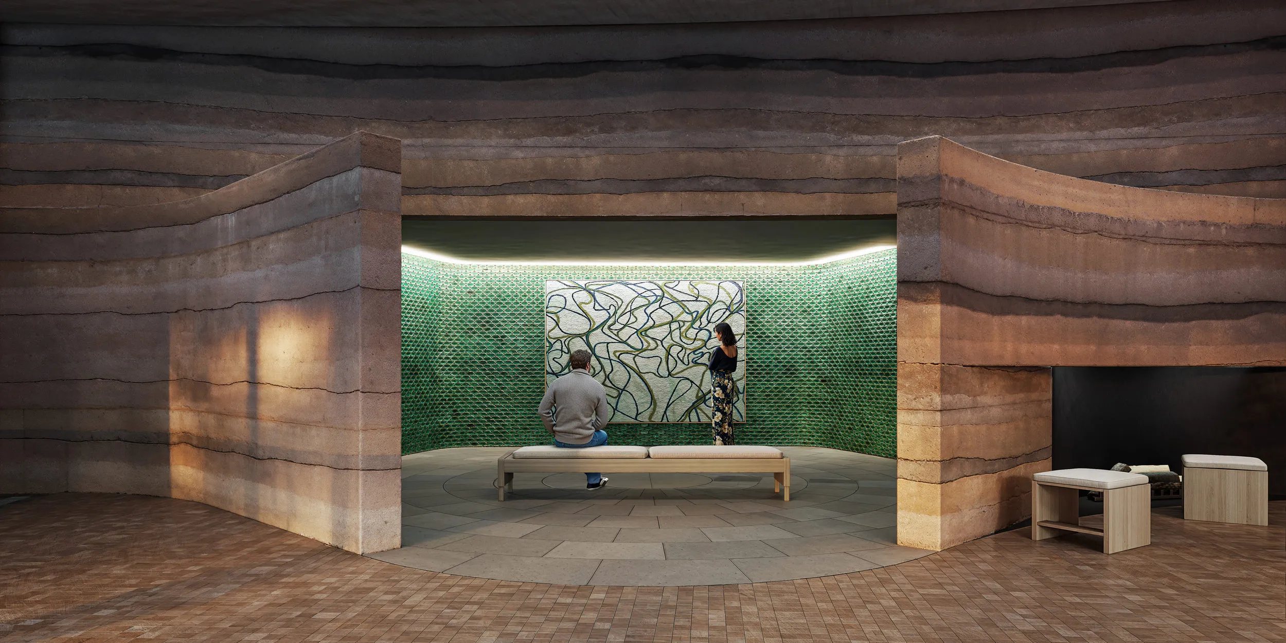 Gallery interior at Reflection Gallery, a private art gallery. CGI by Darcstudio for Desai Chia Architecture.