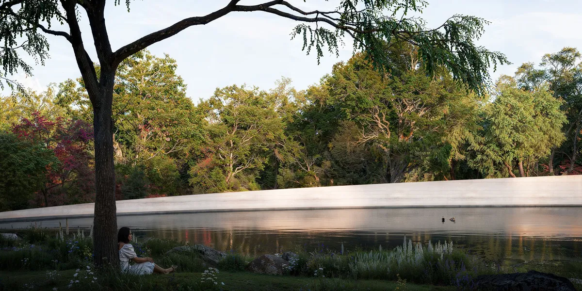 Perimeter wall at Reflection Gallery, a private art gallery. CGI by Darcstudio for Desai Chia Architecture.