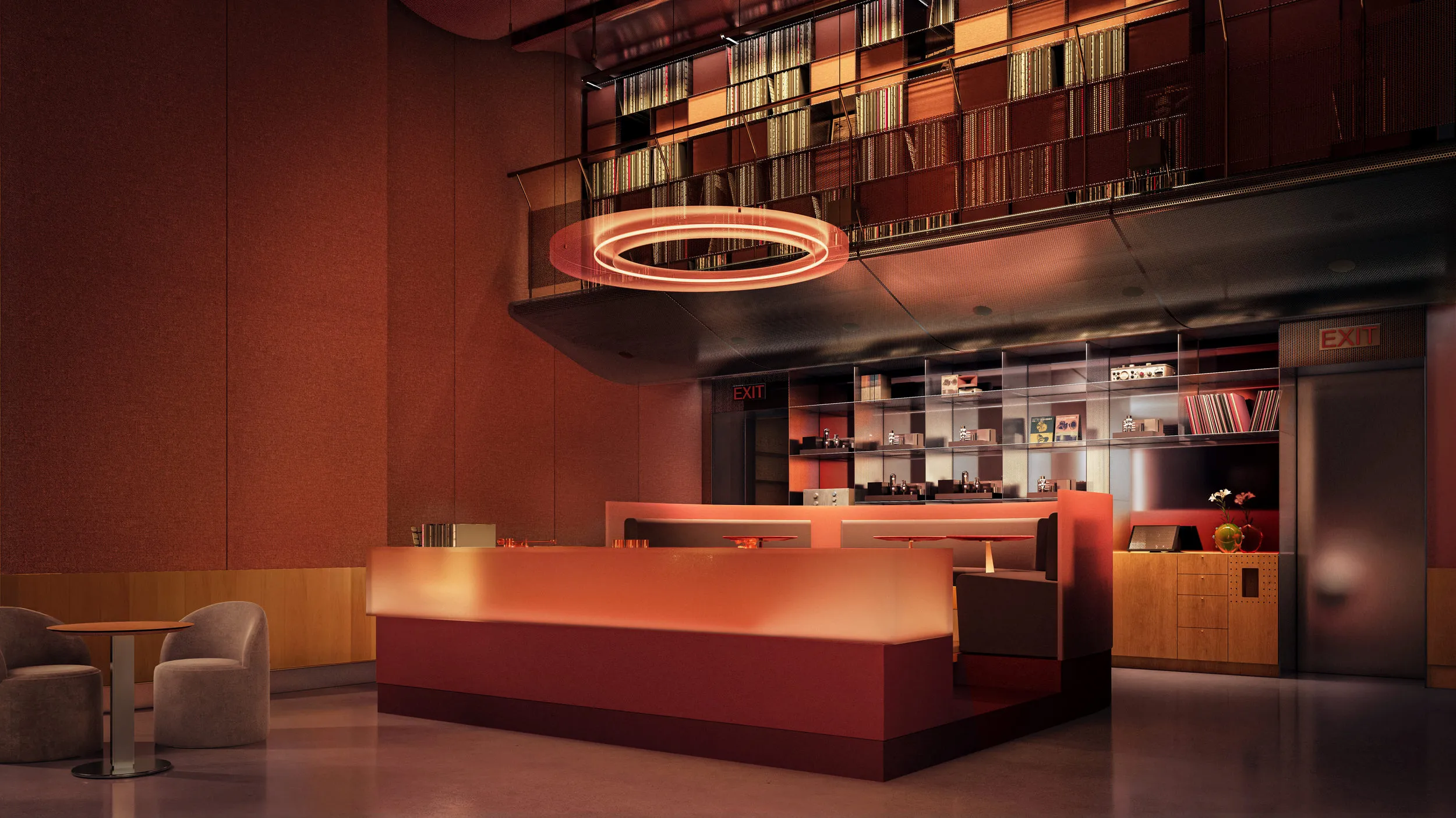 Listening bar at Stylus, Lower East Side, New York. CGI by Darcstudio for O’Neill Rose Architects.