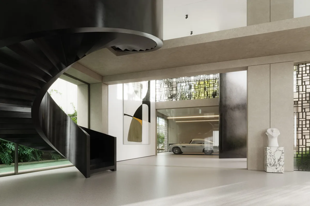 Hallway stair at Villa J, Palm Jumeirah, Dubai. CGI by Darcstudio for FAC Works.