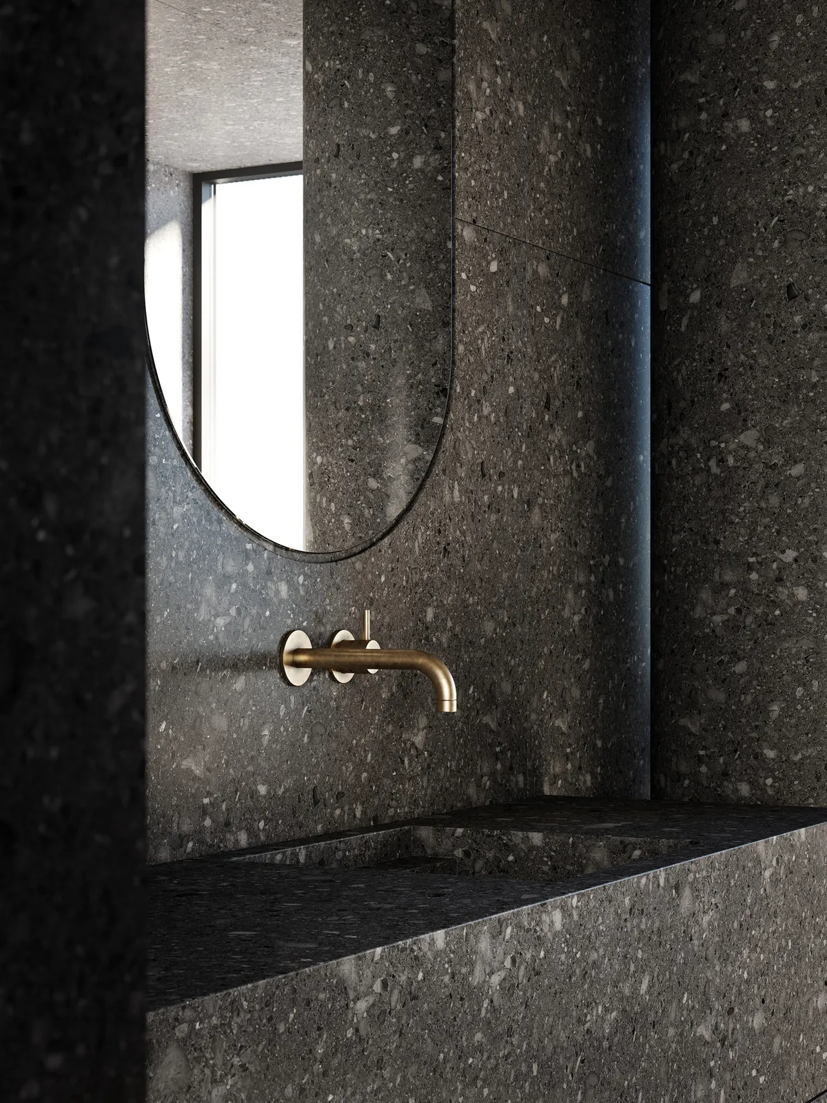 Bathroom basin detail at Waters Penthouse, New York. CGI by Darcstudio for FAC Works.
