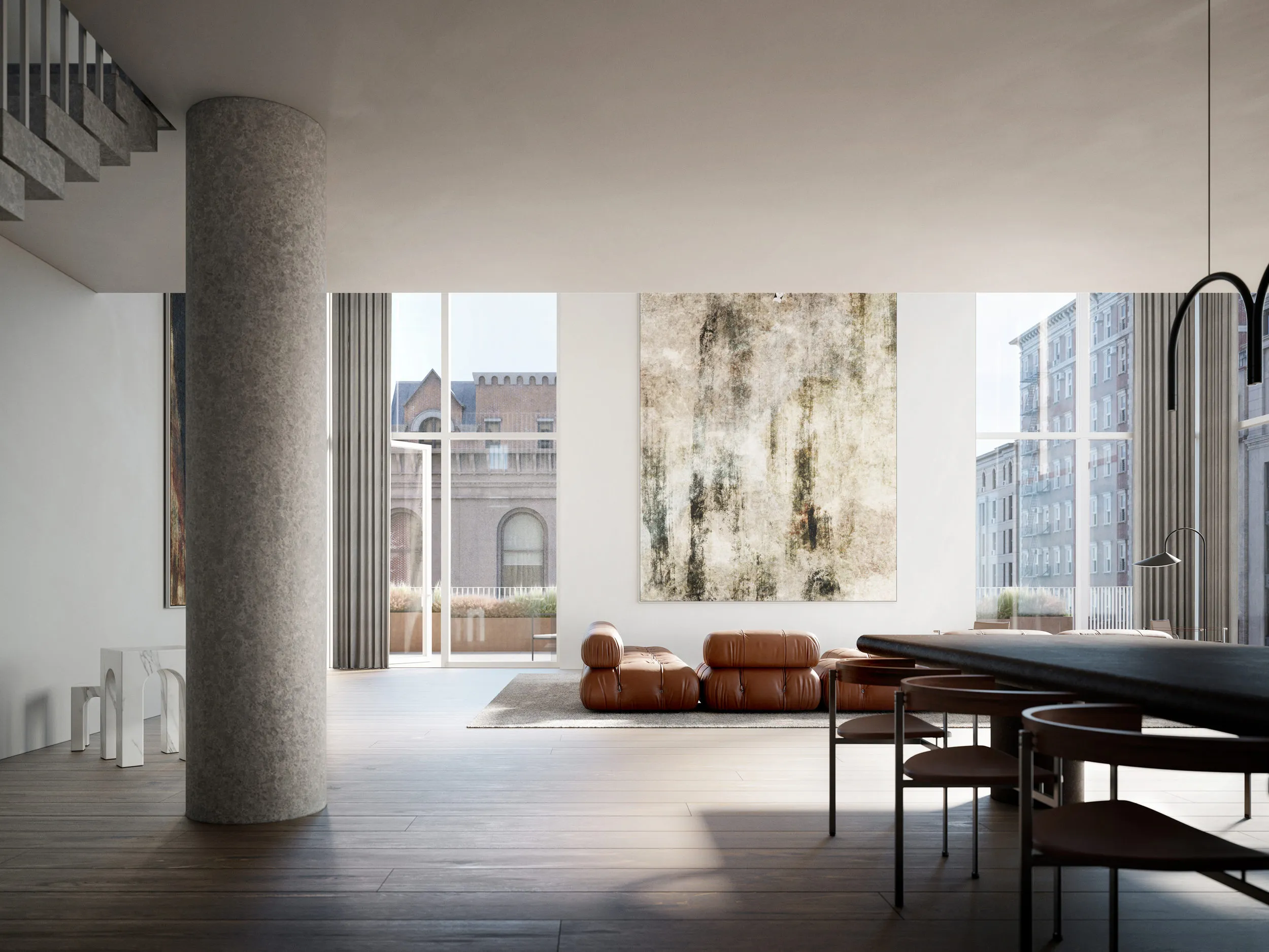 Living dining at Waters Penthouse, New York. CGI by Darcstudio for FAC Works.