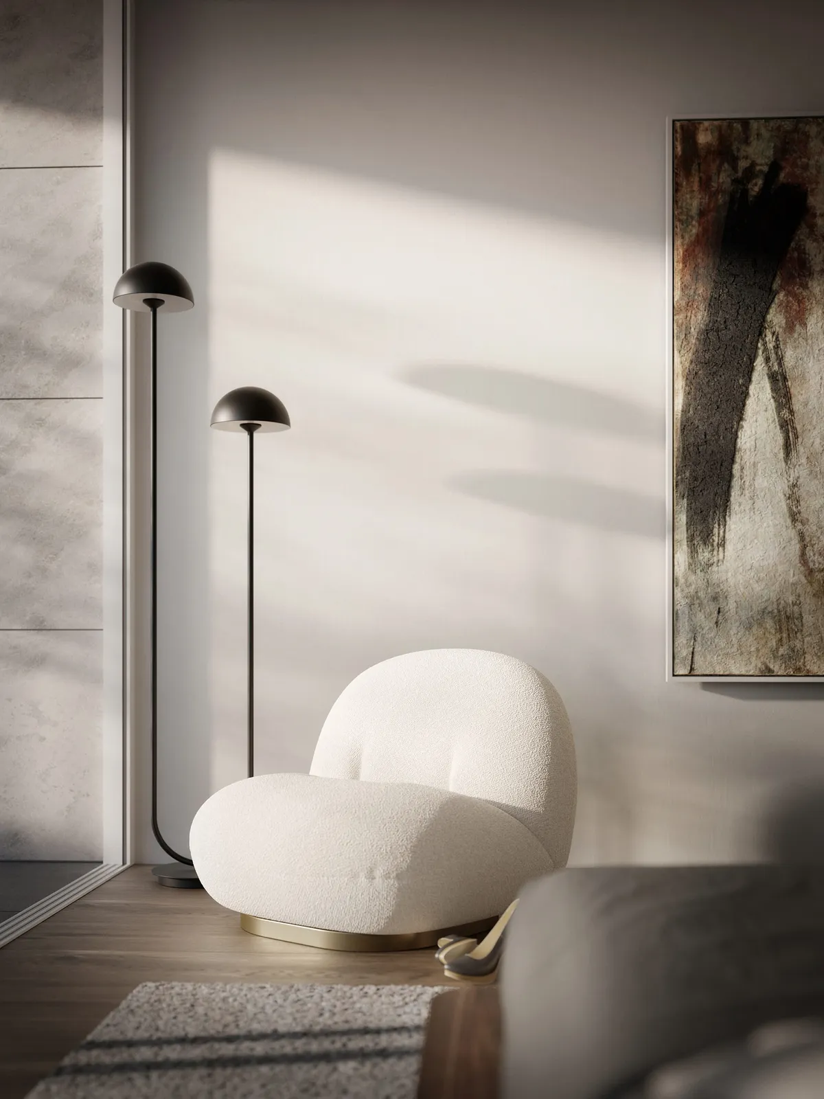 Lounge chair detail at Waters Penthouse, New York. CGI by Darcstudio for FAC Works.