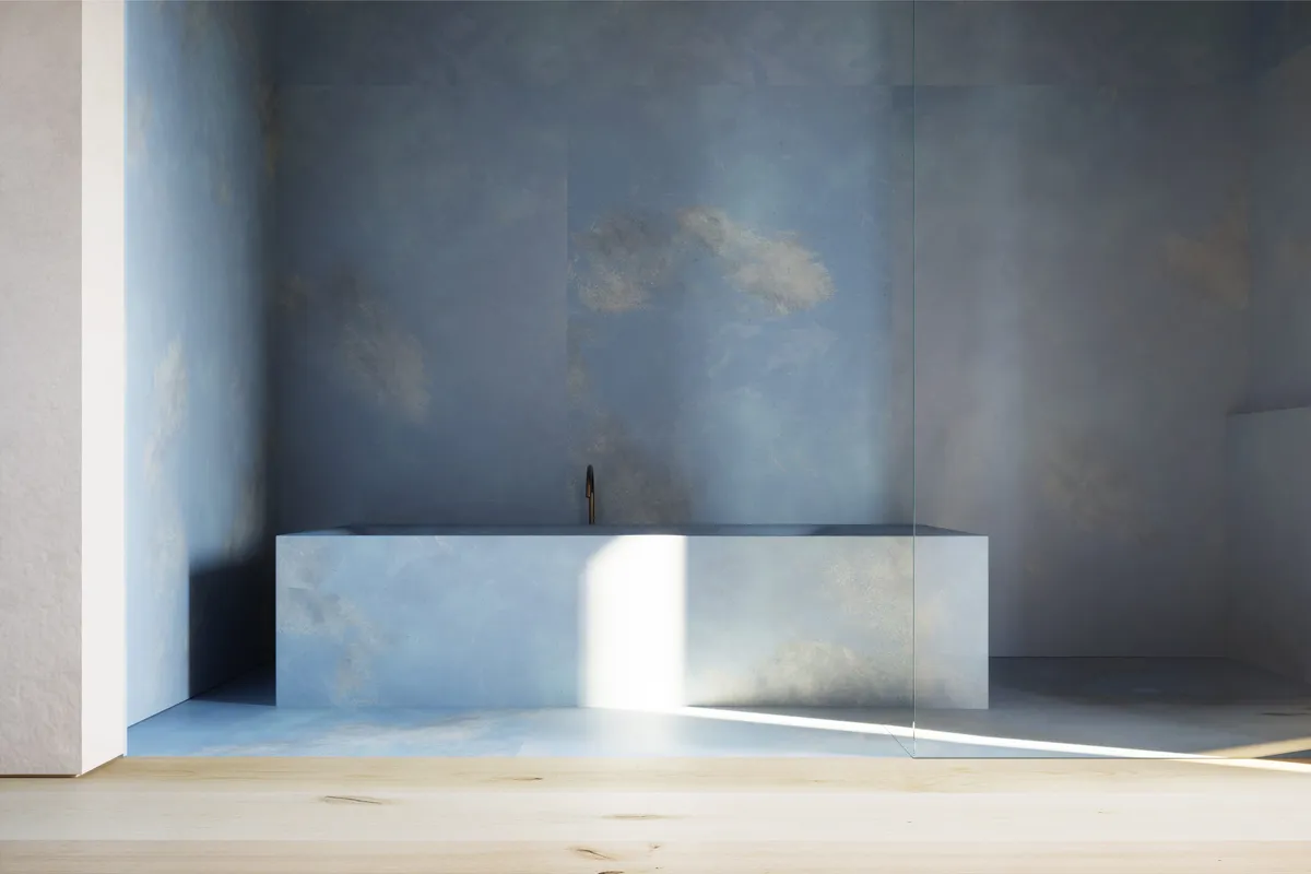 Bathtub at White Oak Residence, Wellesley, Massachusetts. CGI by Darcstudio for Of Possible.